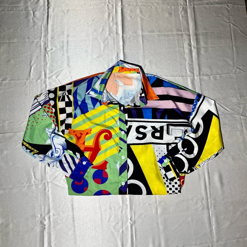 Mixed Geometric Pattern Button-Down Sz M - image 4